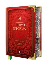 Lietuvos istorija: XXL riboto tiražo kolekcinis A. Šapokos knygos leidimas + trispalvė šilko juostelė + metalo kampai + Žalgirio mūšį vaizduojanti puslapių briauna