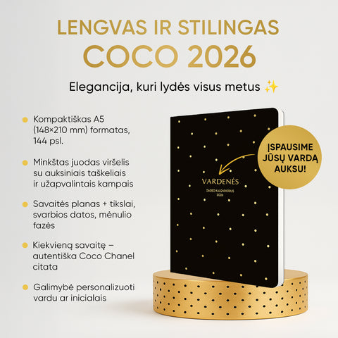 LENGVAS IR STILINGAS DARBO KALENDORIUS 2026 (minkštais viršeliais): užapvalinti kampai + galimybė personalizuoti