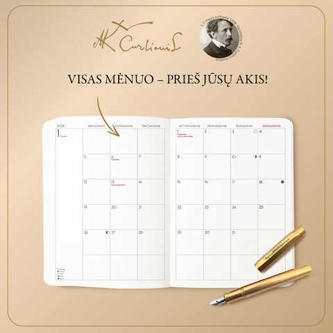 PILIES PASAKA: 2026 m. darbo kalendorius su M. K. Čiurlionio paveikslu (minkštais viršeliais) + galimybė personalizuoti