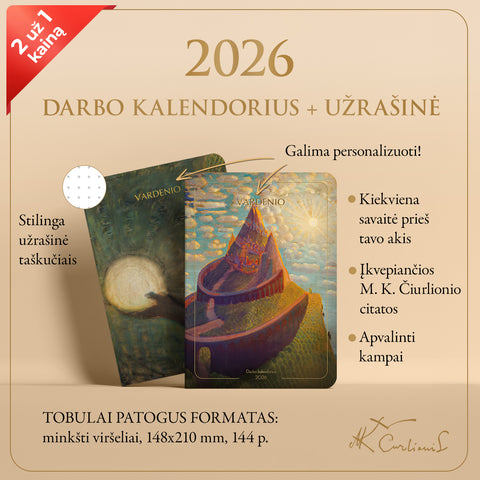 RINKINYS: M. K. Čiurlionio 2026 m. darbo kalendorius „Pilies pasaka“ + užrašinė „Bičiulystė“