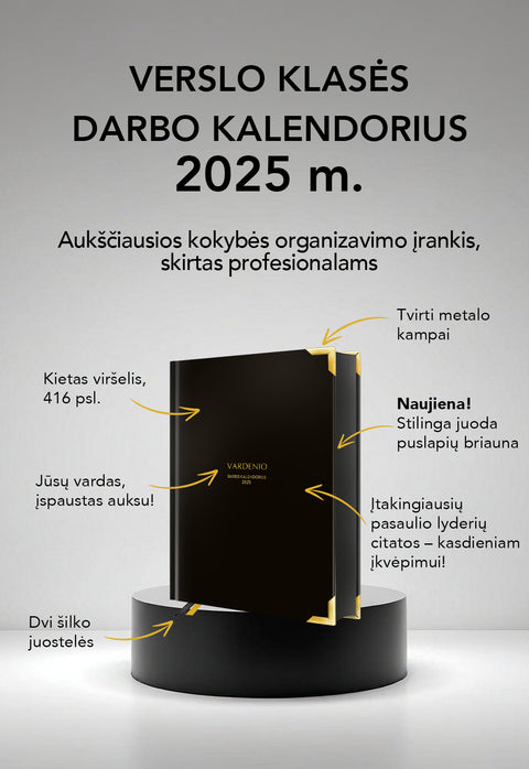 VERSLO KLASĖS DARBO KALENDORIUS 2025 m.: premium personalizuota darbo knyga-planuoklis