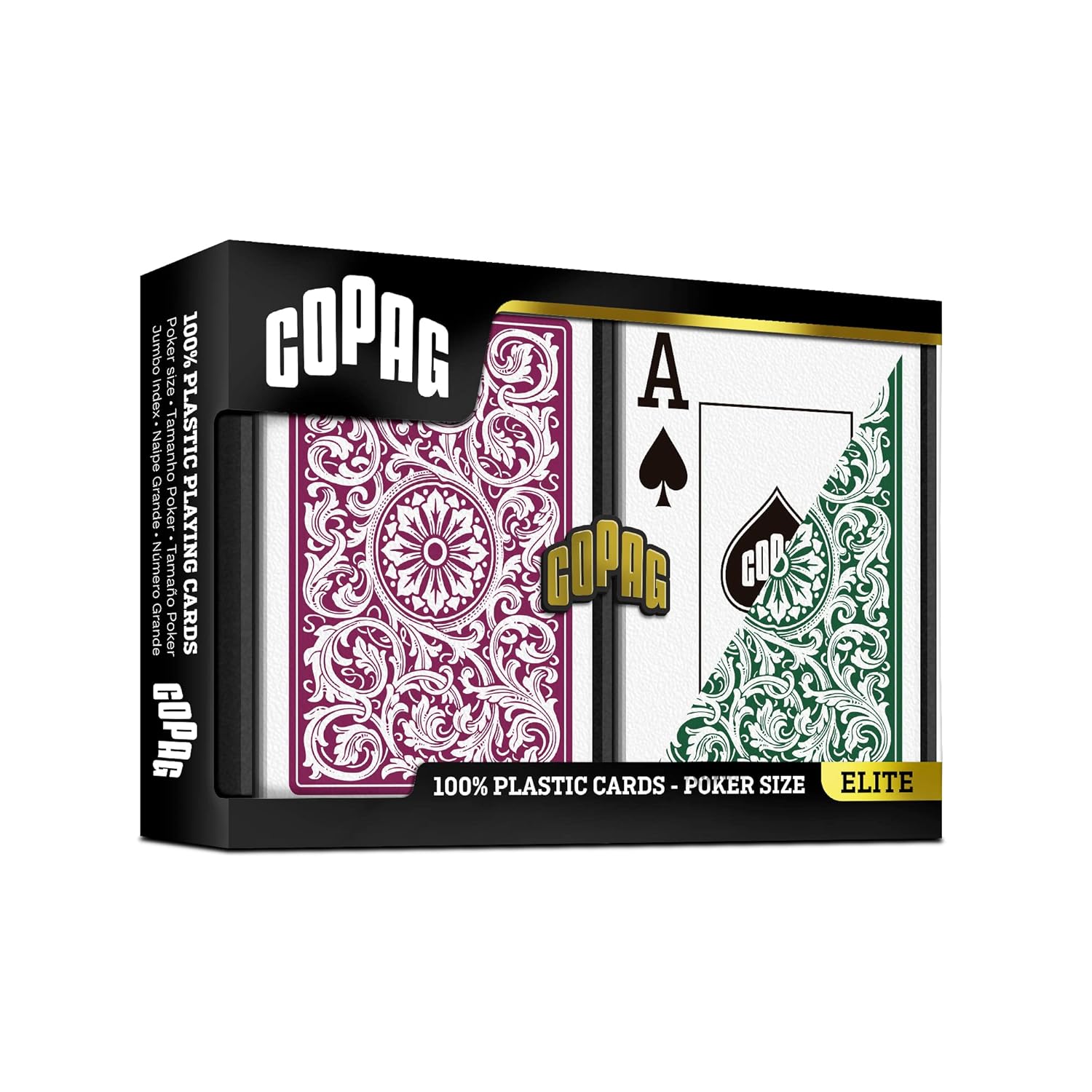 1546 Elite Poker size Jumbo index žaidimo kortos dviguba kaladė (burgundiška/žalia) Copag - OBUOLYS
