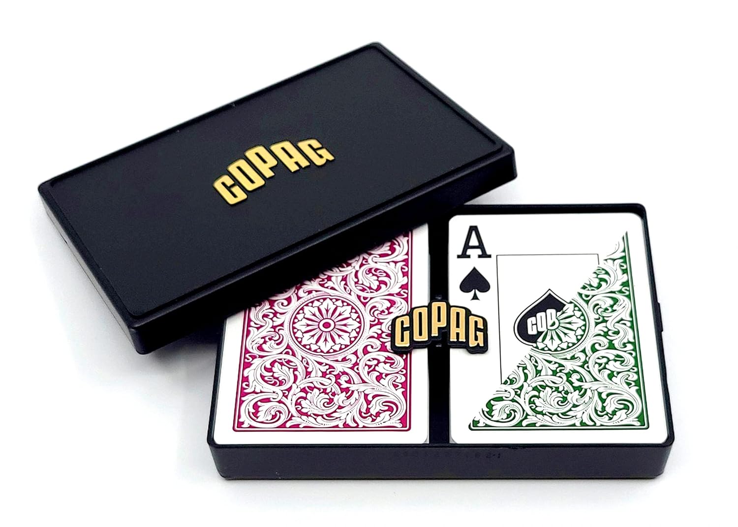 1546 Elite Poker size Jumbo index žaidimo kortos dviguba kaladė (burgundiška/žalia) Copag - OBUOLYS