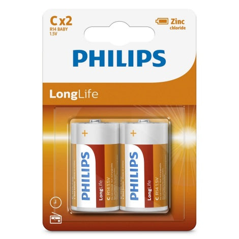 Philips R14 C Longlife baterijos 2 vnt.