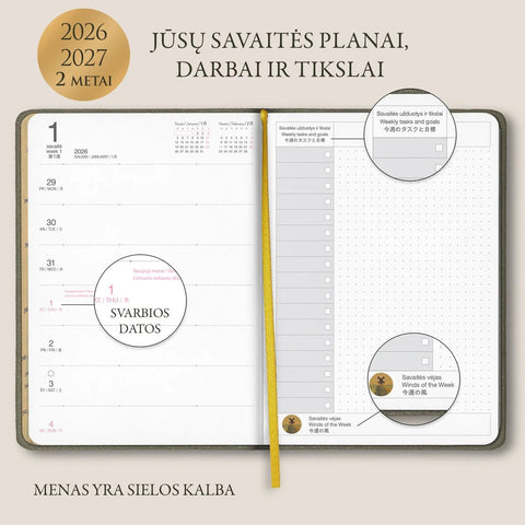 2 metų (2026 - 2027) M. K. Čiurlionio įkvėptas darbo kalendorius (Knygos su defektais) - OBUOLYS