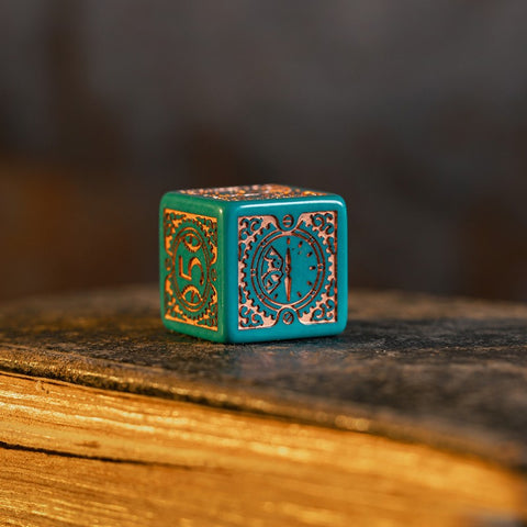 Steampunk Clockwork kauliukų rinkinys turkio ir vario spalvos