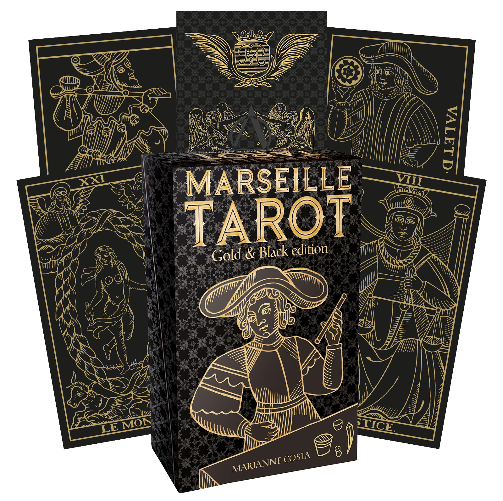 Marseille Tarot kortos aukso ir juodos sp. leidimas Lo Scarabeo