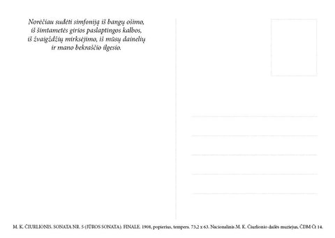 M. K. ČIURLIONIO ATVIRUKAS: meninis atvirukas „Jūros sonata“ su citata