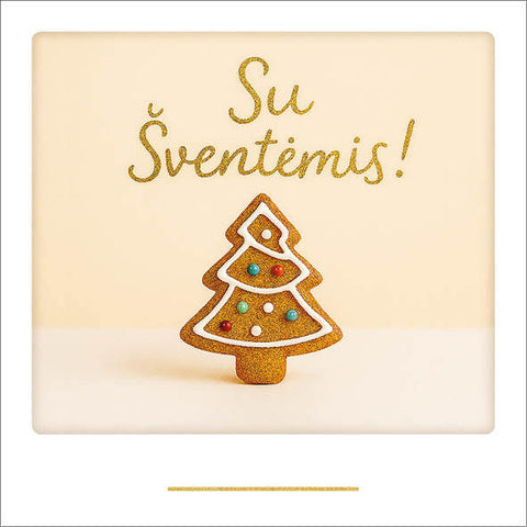 PERSONALIZUOTAS ATVIRUKAS „SU ŠVENTĖMIS!“: kalėdinis sveikinimas su imbieriniu meduoliu