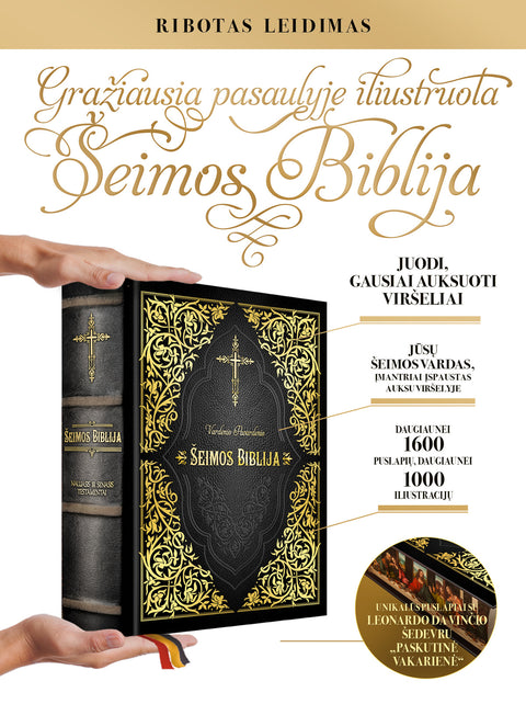ŠEIMOS BIBLIJA: limituotas leidimas su unikalia puslapių briauna – Leonardo da Vinčio šedevras „Paskutinė vakarienė“