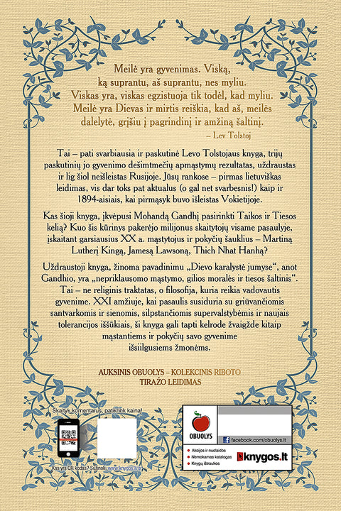 UŽDRAUSTOJI KNYGA. DIEVO KARALYSTĖ JUMYSE: pirmą kartą lietuviškai – paskutinysis Levo Tolstojaus kūrinys (Knyga su defektu)
