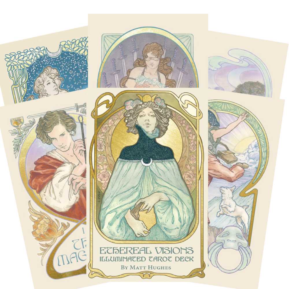 ETHEREAL VISIONS TARO KORTOS: Art Nouveau įkvėpta magija su auksinėmis detalėmis