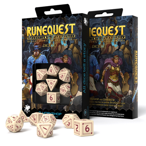 Runequest kauliukų rinkinys smėlio ir bordinės spalvos