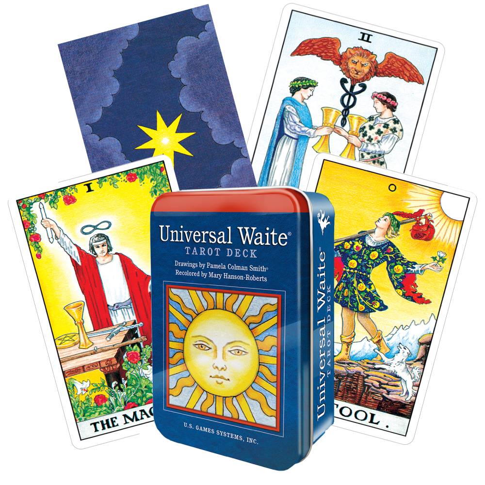 UNIVERSAL WAITE TAROT – POCKET EDITION: kompaktiška klasikinės taro kortų kaladės versija metalinėje dėžutėje