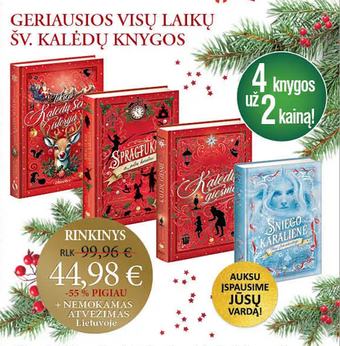 GERIAUSIOS VISŲ LAIKŲ KALĖDINĖS KNYGOS: net 4 knygos už 2 kainą + galimybė personalizuoti