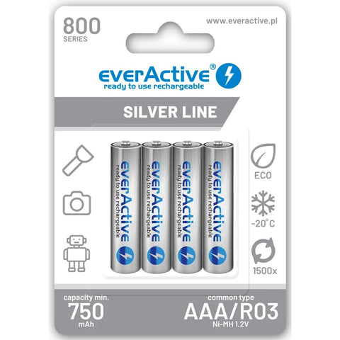 EverActive AAA 800 Series R03 Silver Line 4BL pakraunamos baterijos 4 vnt.