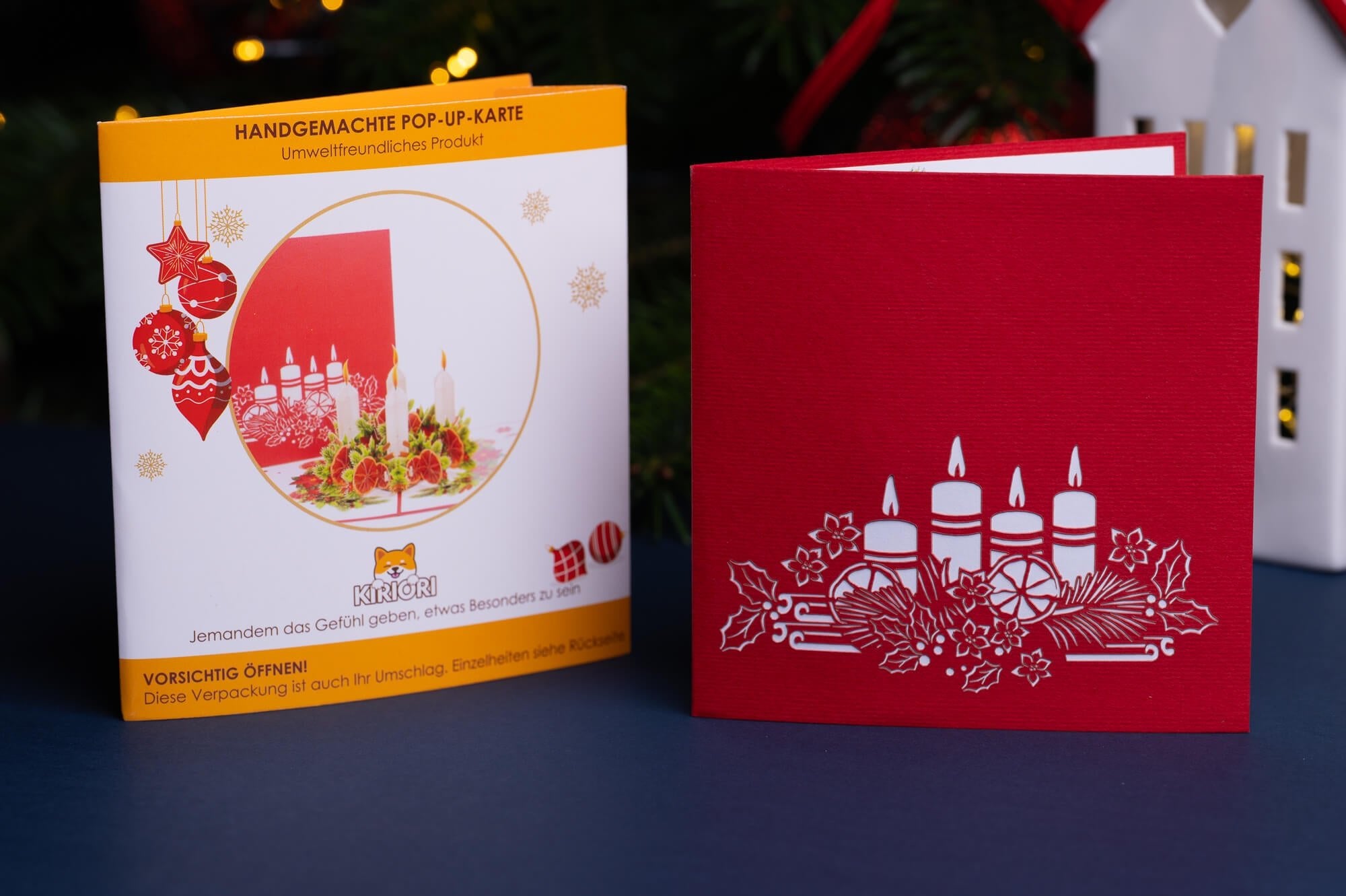 ADVENTO VAINIKAS: išskirtinio grožio 3D pop - up atvirukas + vokas + kortelė sveikinimui - OBUOLYS