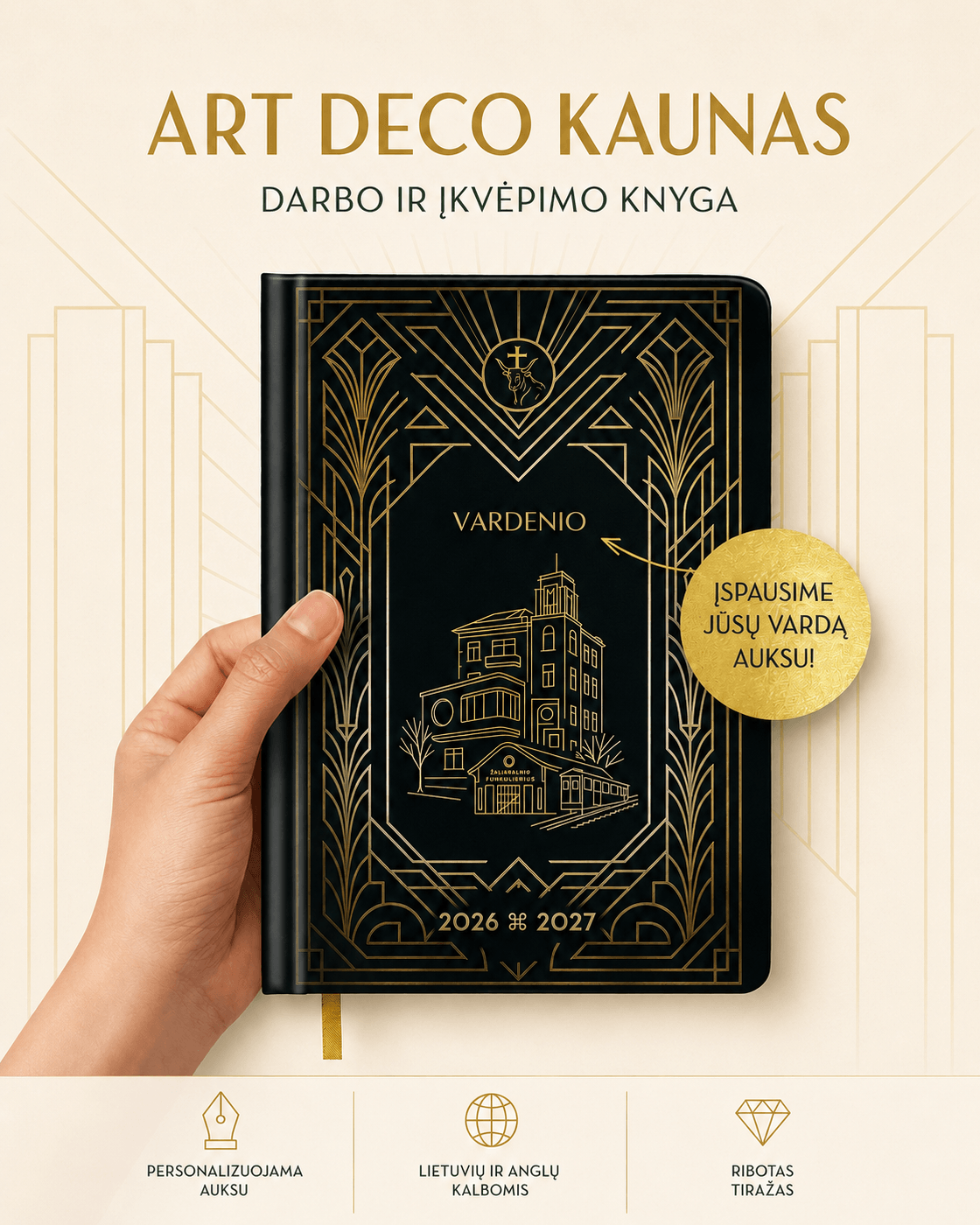 Art Deco 2027: darbo ir įkvėpimo knyga + galimybė personalizuoti vardu - OBUOLYS