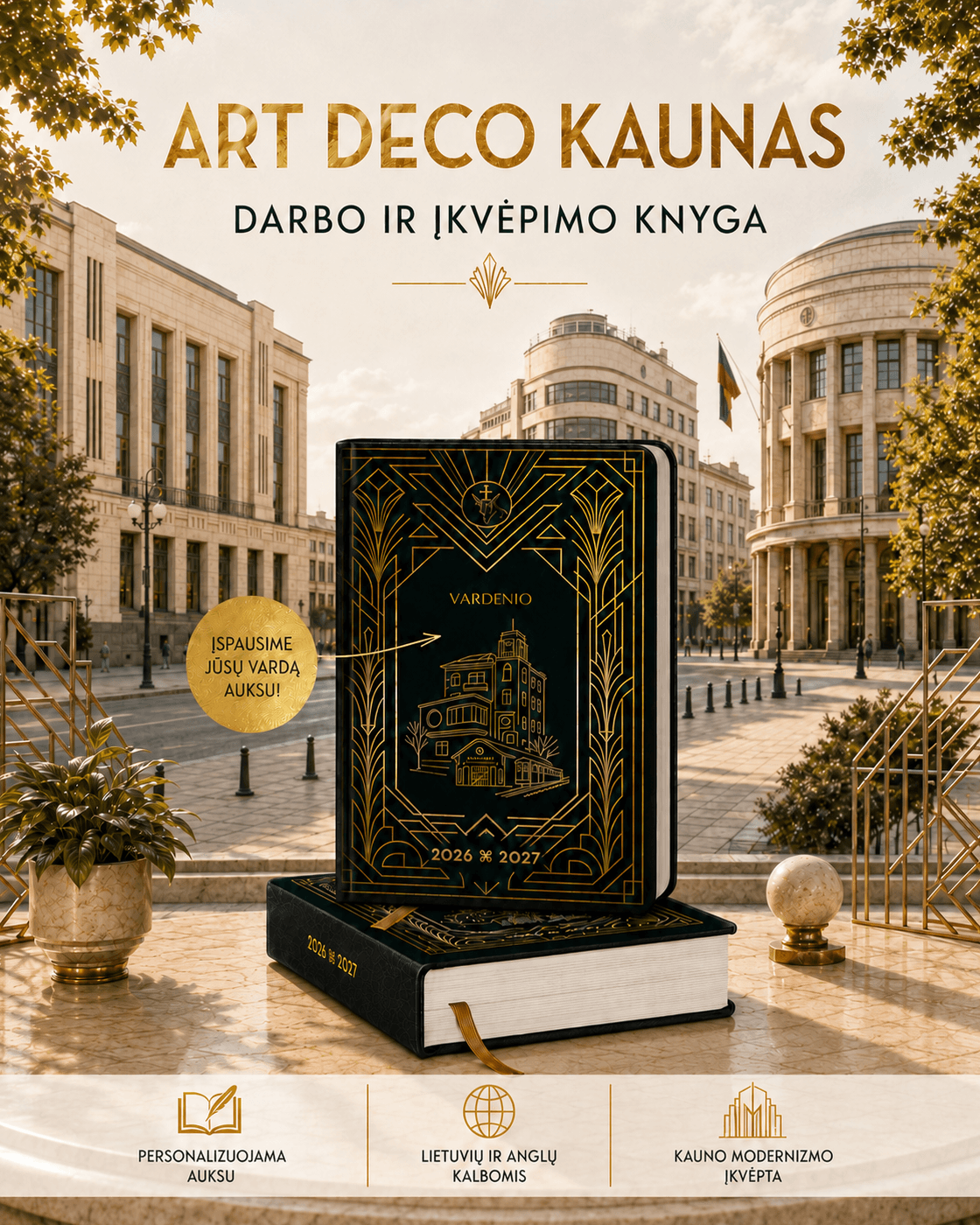 Art Deco 2027: darbo ir įkvėpimo knyga + galimybė personalizuoti vardu - OBUOLYS