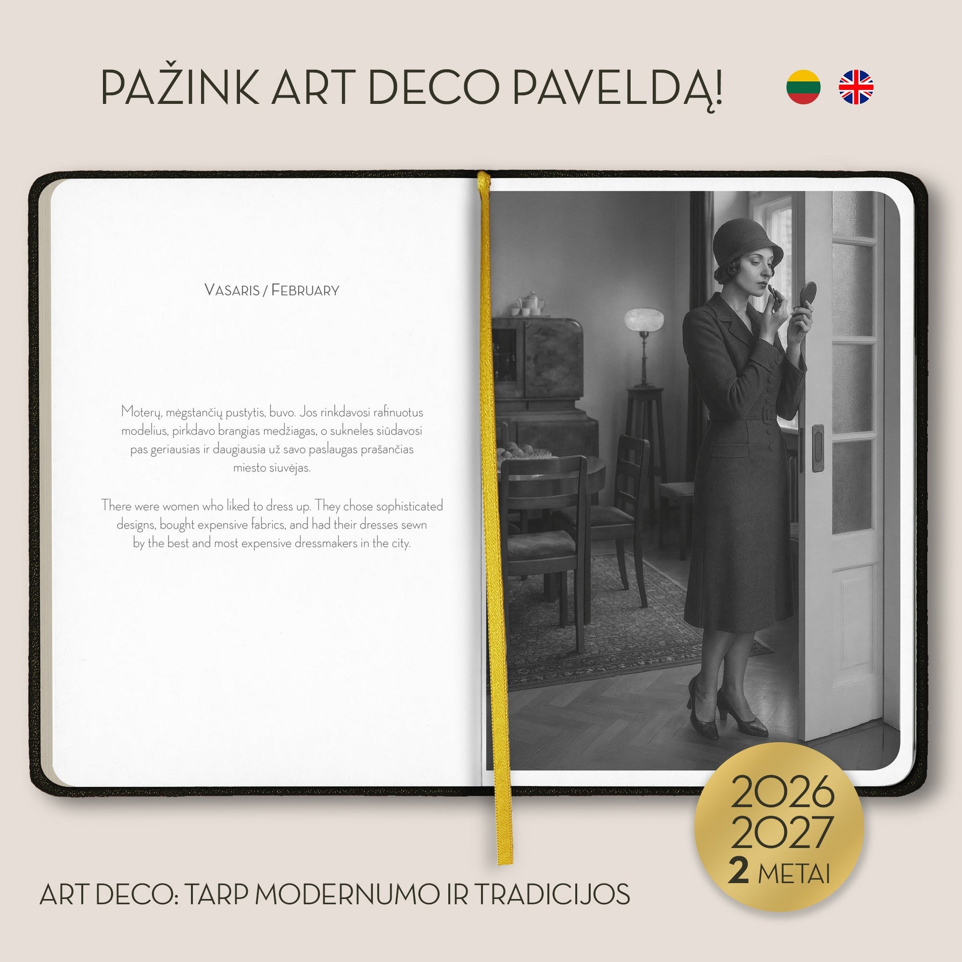 ART DECO: tarp modernumo ir tradicijos – 2 metų darbo ir įkvėpimo knyga + galimybė personalizuoti - OBUOLYS