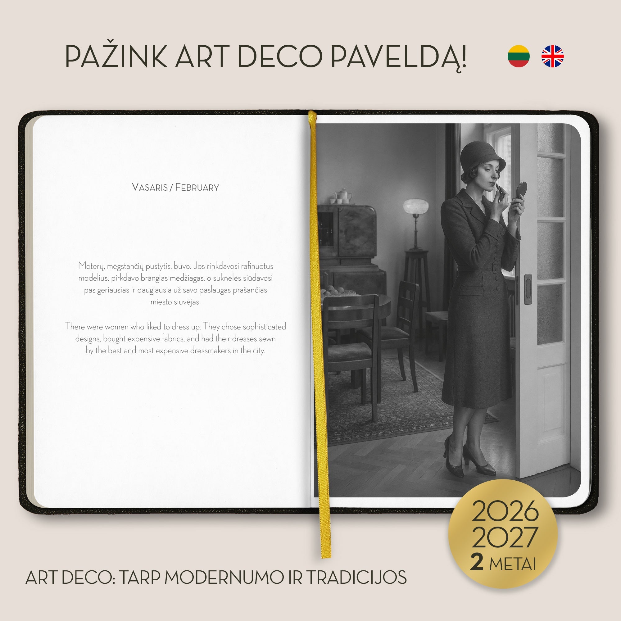 ART DECO: tarp modernumo ir tradicijos – 2 metų darbo ir įkvėpimo knyga + galimybė personalizuoti - OBUOLYS