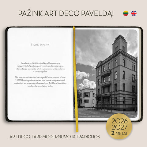 ART DECO: tarp modernumo ir tradicijos – 2 metų darbo ir įkvėpimo knyga + galimybė personalizuoti - OBUOLYS