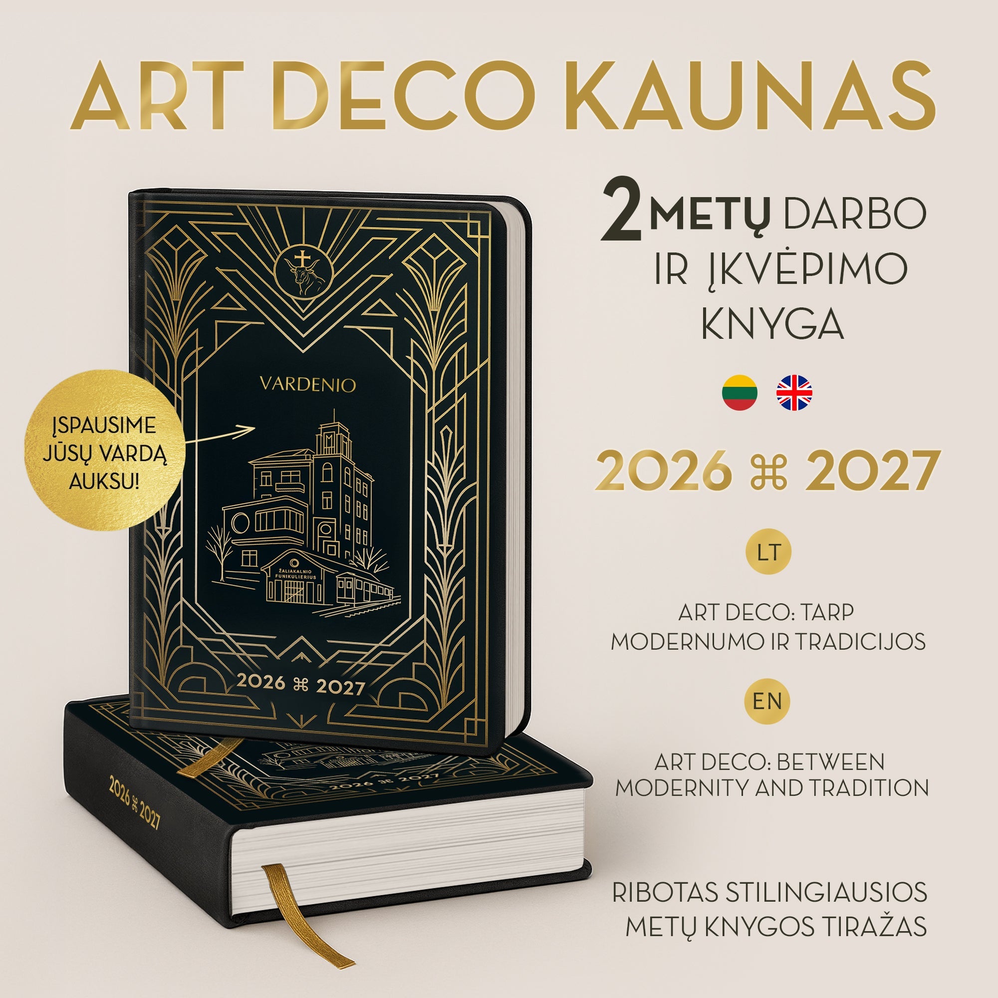 ART DECO: tarp modernumo ir tradicijos – 2 metų darbo ir įkvėpimo knyga + galimybė personalizuoti - OBUOLYS