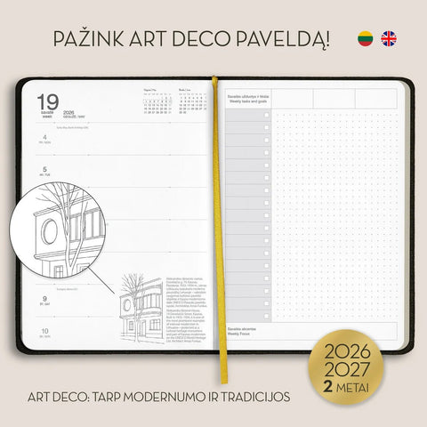 ART DECO: tarp modernumo ir tradicijos – 2 metų darbo ir įkvėpimo knyga + galimybė personalizuoti - OBUOLYS