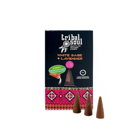 Baltasis šalavijas + levanda – Tribal Soul Backflow Incense kūginiai smilkalai Hari Darshan - OBUOLYS