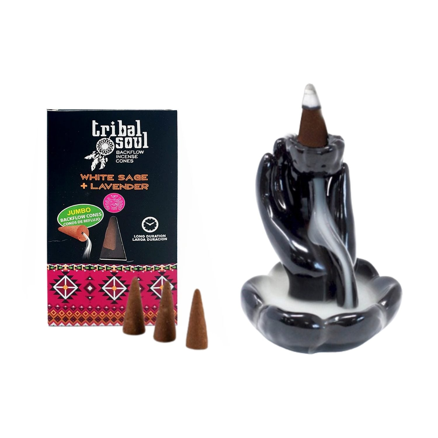 Baltasis šalavijas + levanda – Tribal Soul Backflow Incense kūginiai smilkalai Hari Darshan - OBUOLYS
