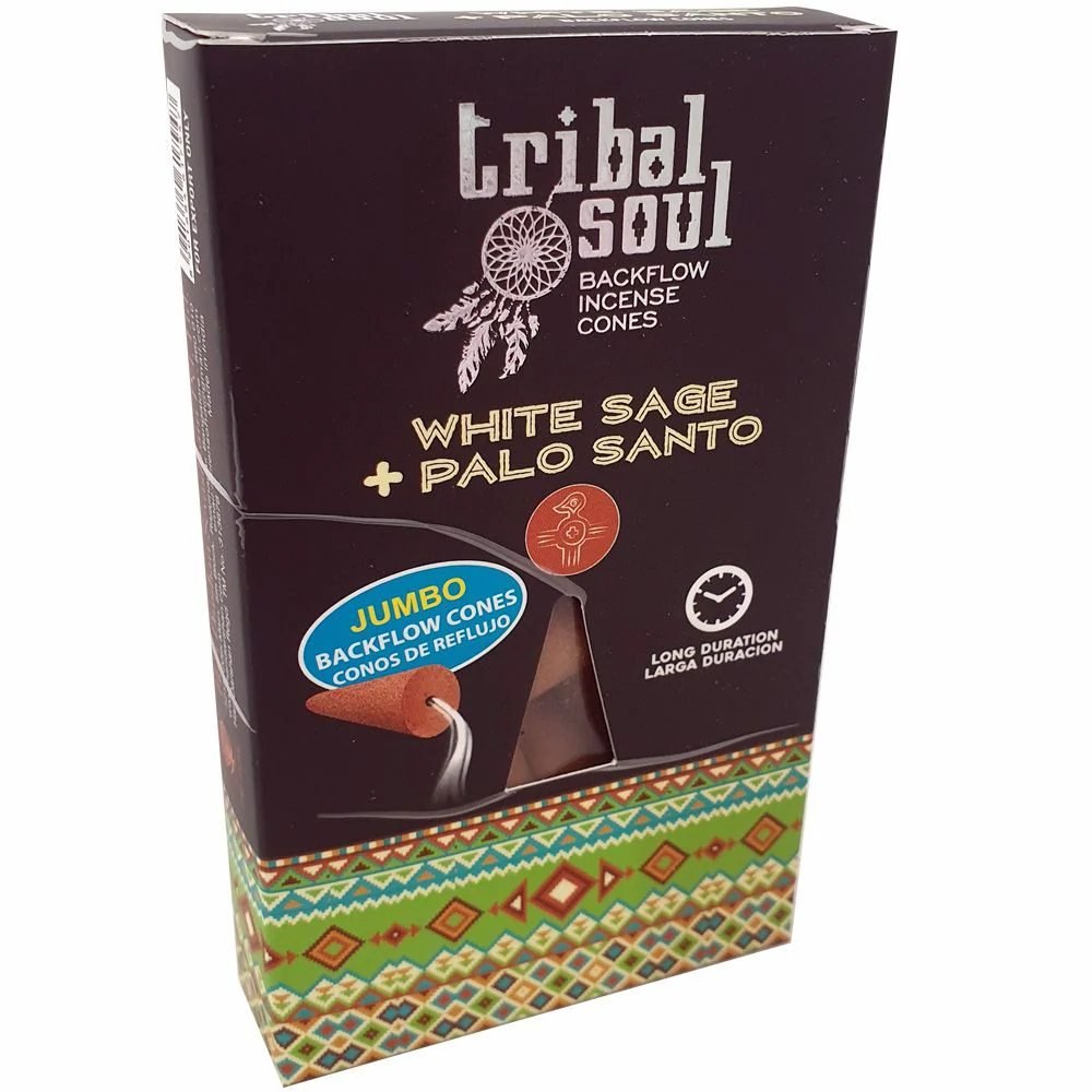 Baltasis šalavijas + Palo Santo – Tribal Soul Backflow Incense kūginiai smilkalai Hari Darshan - OBUOLYS