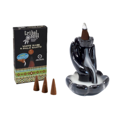 Baltasis šalavijas + Palo Santo – Tribal Soul Backflow Incense kūginiai smilkalai Hari Darshan - OBUOLYS