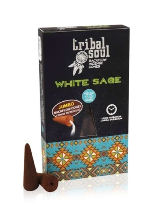 Baltasis šalavijas – Tribal Soul Backflow Incense kūginiai smilkalai Hari Darshan - OBUOLYS