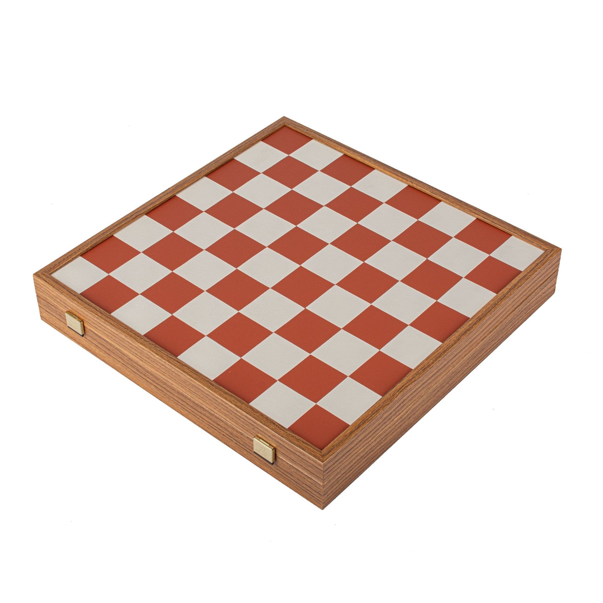 BAUHAUS STILIAUS ŠACHMATŲ RINKINYS: 40x40 cm (terakotos ir baltos spalvos) su figūrėlėmis - OBUOLYS