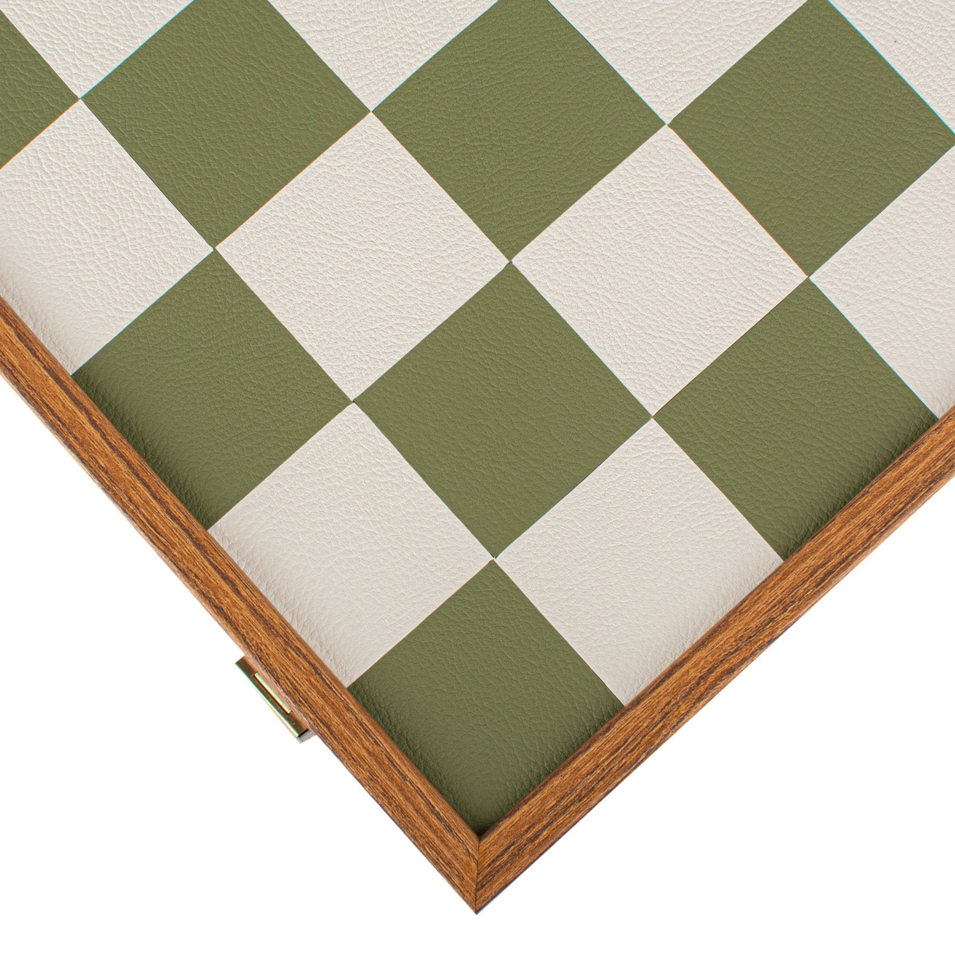 BAUHAUS STILIAUS ŠACHMATŲ RINKINYS: 40x40 cm (žalios ir baltos sp.) su figūrėlėmis - OBUOLYS