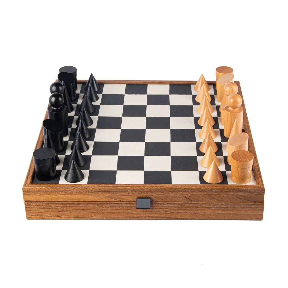 BAUHAUZO STILIAUS ŠACHMATŲ RINKINYS: oda, 40x40cm dydžio + dėžė + galimybė personalizuoti - OBUOLYS