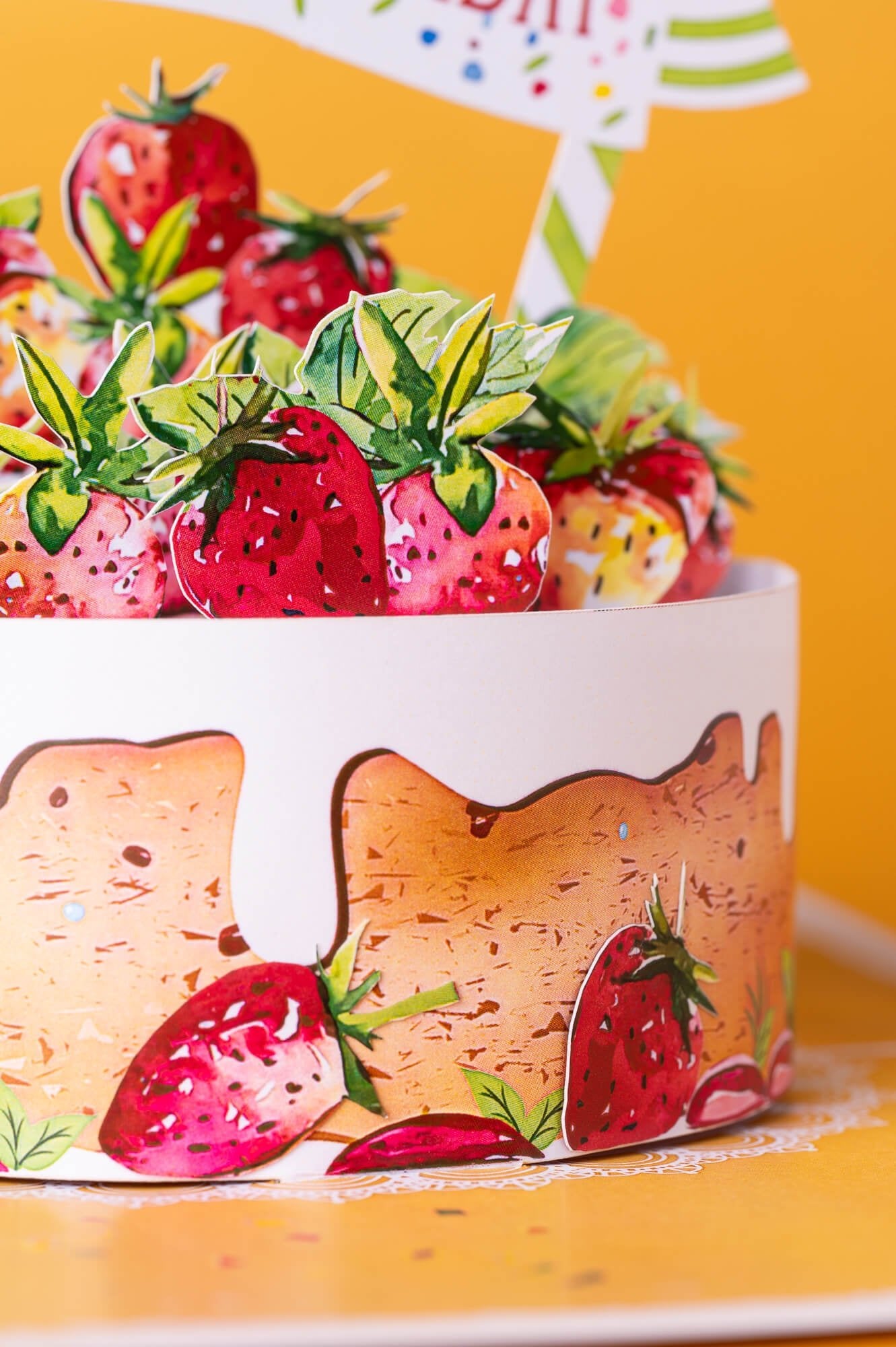 BRAŠKINIS TORTAS: išskirtinio grožio 3D pop - up atvirukas + vokas - OBUOLYS