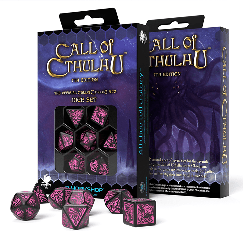 Call Of Cthulhu 7th Edition kauliukų rinkinys juodos ir purpurinės spalvos - OBUOLYS