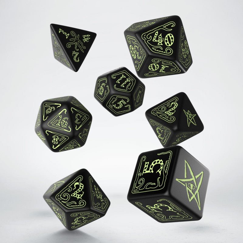 Call Of Cthulhu kauliukų rinkinys juodos ir fluorescencinės spalvos - OBUOLYS