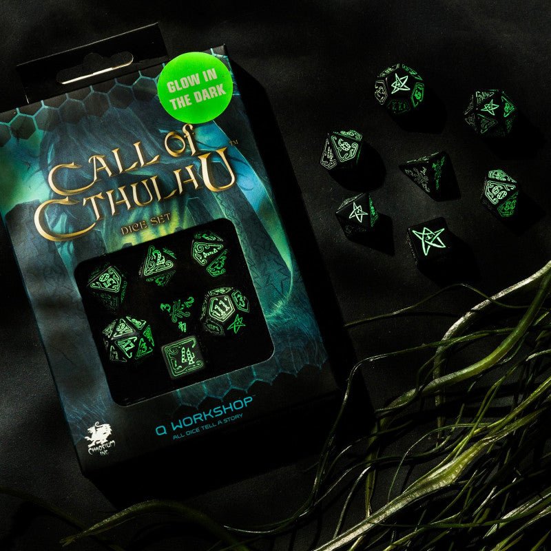Call Of Cthulhu kauliukų rinkinys juodos ir fluorescencinės spalvos - OBUOLYS