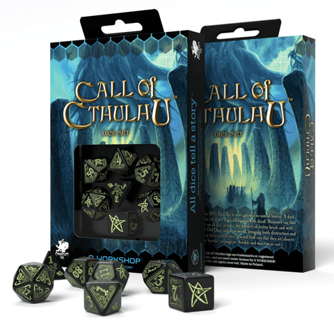 Call Of Cthulhu kauliukų rinkinys juodos ir fluorescencinės spalvos - OBUOLYS