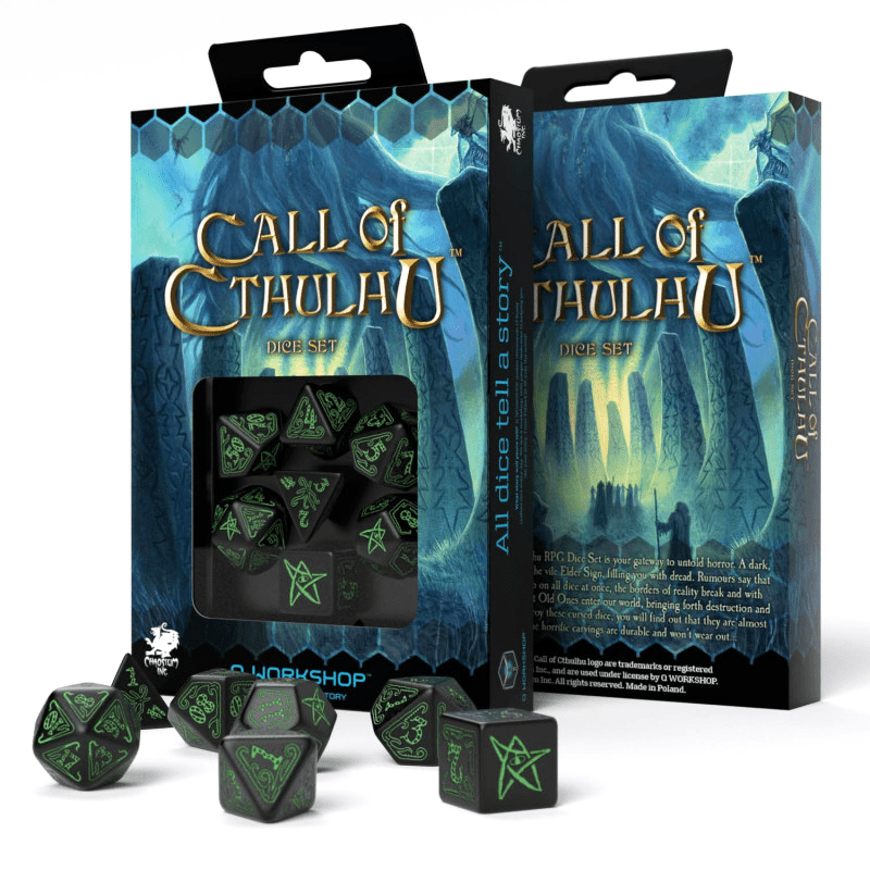 Call Of Cthulhu kauliukų rinkinys juodos ir žalios spalvos - OBUOLYS