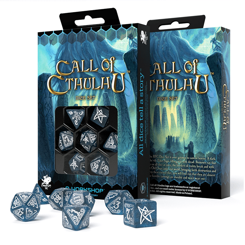 Call Of Cthulhu kauliukų rinkinys tamsiai mėlynos ir baltos spalvos - OBUOLYS