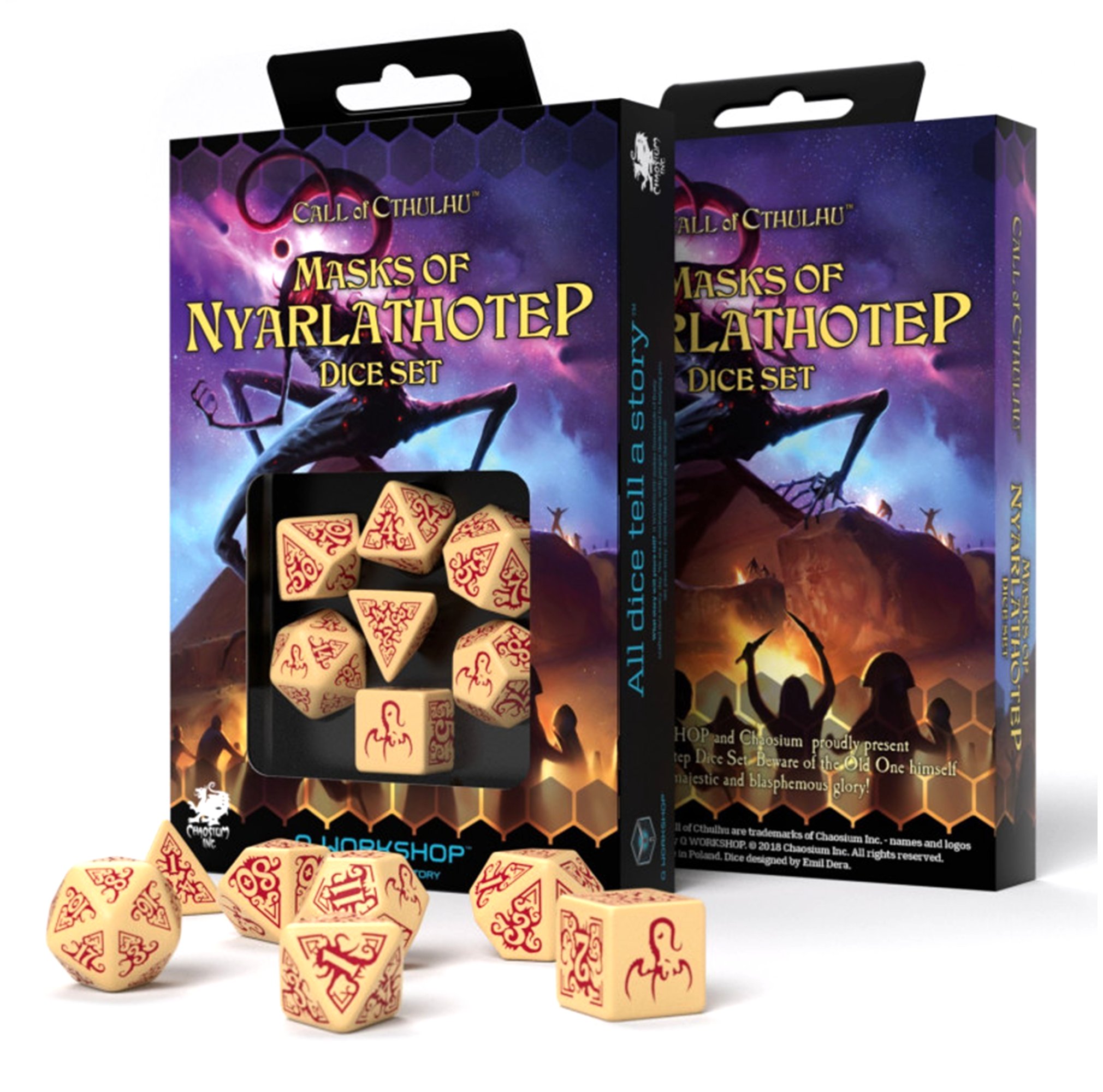 Call Of Cthulhu Masks Of Nyarlathotep kauliukų rinkinys smėlio ir bordinės spalvos - OBUOLYS