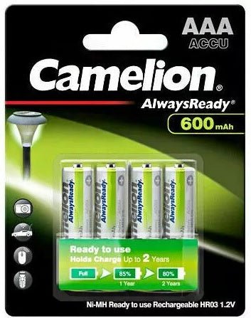 Camelion AlwaysReady AAA R03 600 pakartotinai kraunama baterija, 4 vnt. - OBUOLYS