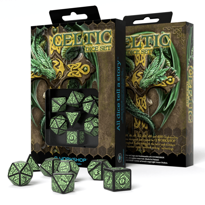 Celtic 3D Revised kauliukų rinkinys juodos ir žalios spalvos - OBUOLYS