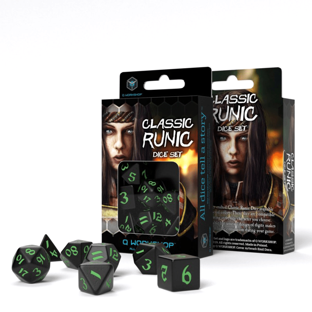 Classic Runic kauliukų rinkinys juodos ir žalios sp - OBUOLYS