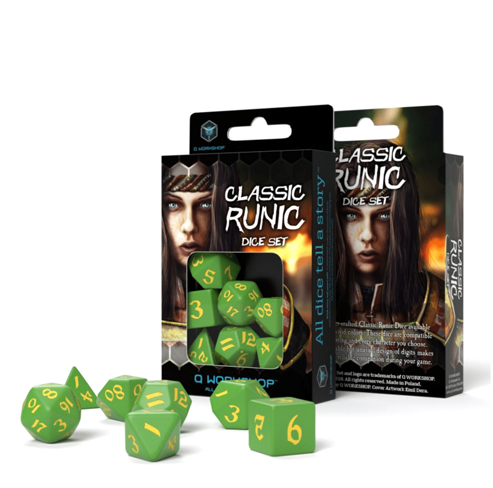 Classic Runic kauliukų rinkinys žalios ir geltonos spalvos - OBUOLYS