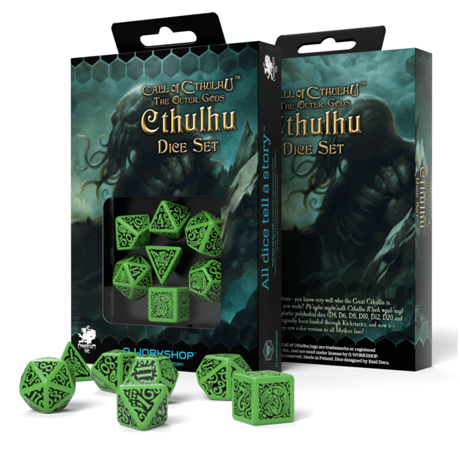 COC The Outer Gods Cthulhu kauliukų rinkinys žalios ir juodos spalvos - OBUOLYS