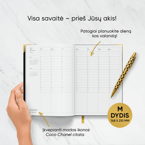 M DYDŽIO STILINGA JUODA 2026 M. DARBO KNYGA: su mados ikonos biografija ir citatomis + galimybė personalizuoti!